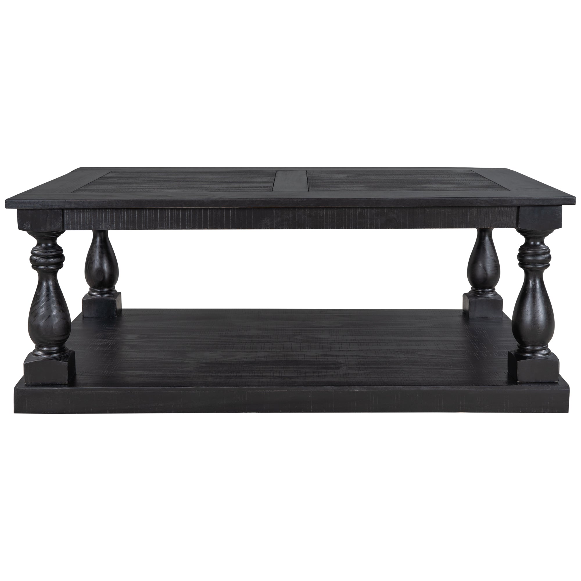 U STYLE Rustic Floor Shelf Coffee Table with black-pine