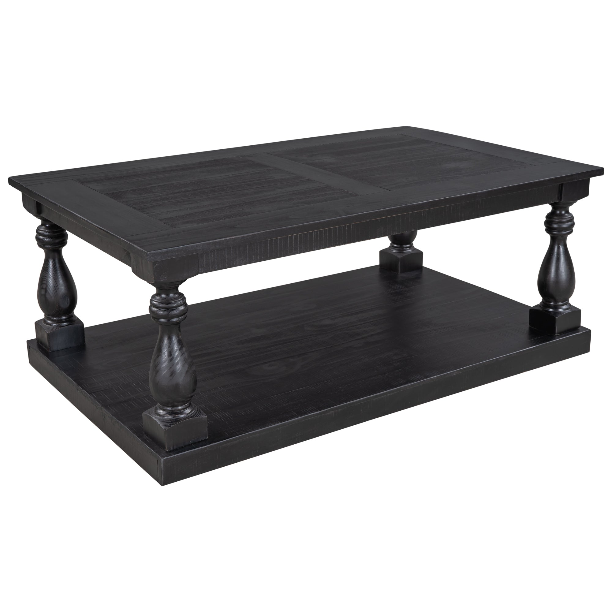 U STYLE Rustic Floor Shelf Coffee Table with black-pine