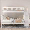 Twin Over Full Stairway Bunk Bed With Storage, White Twin White Pine