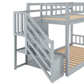 Twin Over Twin Floor Bunk Bed, Ladder With Storage, Gray Twin Gray Pine