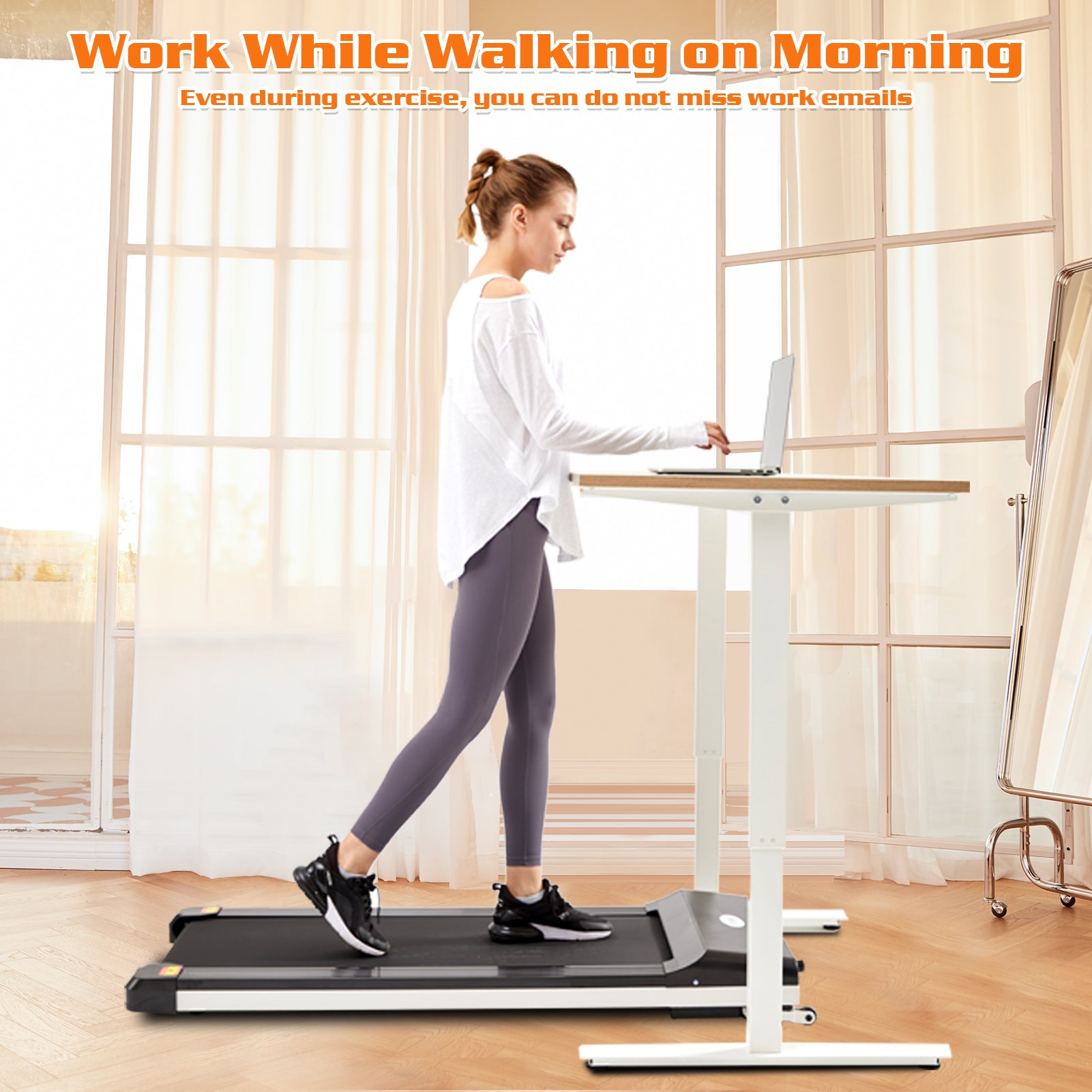 Walking Pad Treadmill Under Desk For Home Office Fitness, Mini Portable Treadmill With App Remote Control And 16 Inch Running Area Note: Forbidden To Sell On Black Steel