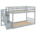 Twin Over Twin Floor Bunk Bed, Ladder With Storage, Gray Twin Gray Pine