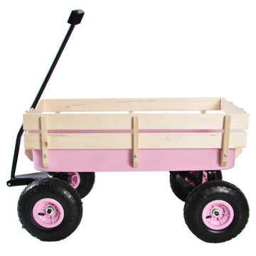 Outdoor Wagon All Terrain Pulling W Wood Railing Air Tires Garden Cart Pink Garden & Outdoor Steel