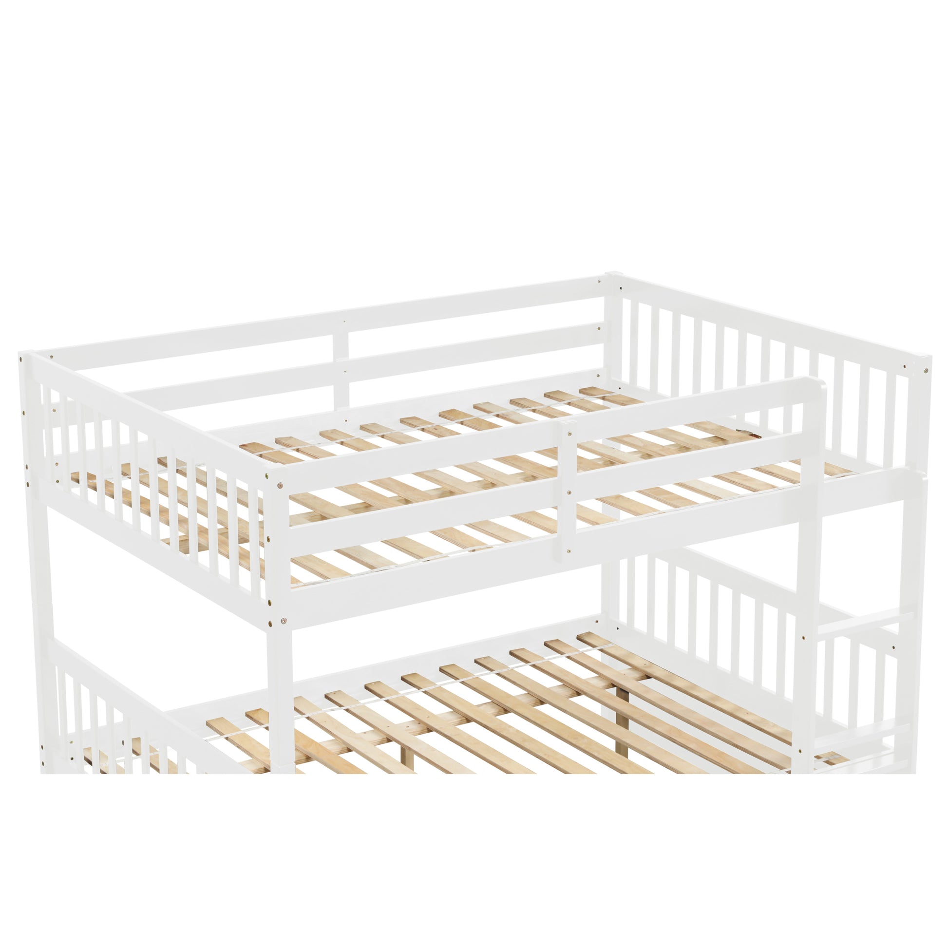 Full Over Full Bunk Bed With Trundle, Convertible To 2 Full Size Platform Bed, Full Size Bunk Bed With Ladder And Safety Rails For Kids, Teens, Adults,White Old Sku:W504S00002 White Pine