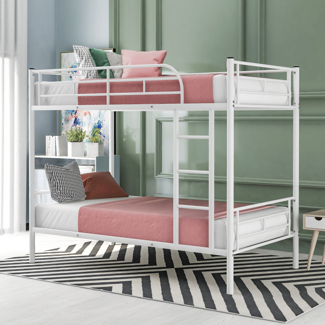 Twin Over Twin Metal Bunk Bed White Old Sku: Mf189201Kaa White Metal Metal