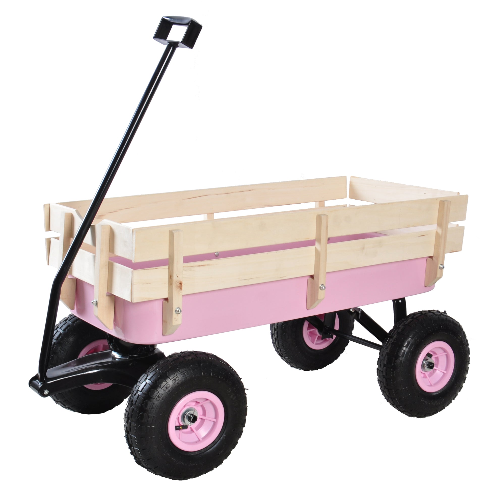 Outdoor Wagon All Terrain Pulling w Wood Railing Air pink-steel