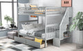 Full Over Full Bunk Bed With Two Drawers And Storage, Gray Gray Pine