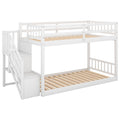 Twin Over Twin Floor Bunk Bed, Ladder With Storage, White Twin White Pine