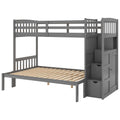 Twin Over Full Twin Bunk Bed, Convertible Bottom Bed, Storage Shelves And Drawers, Gray Gray Pine