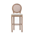 Hengming French Country Wooden Barstools Rattan Back With Upholstered Seatingbeige And Natural Beige Foam Fabric