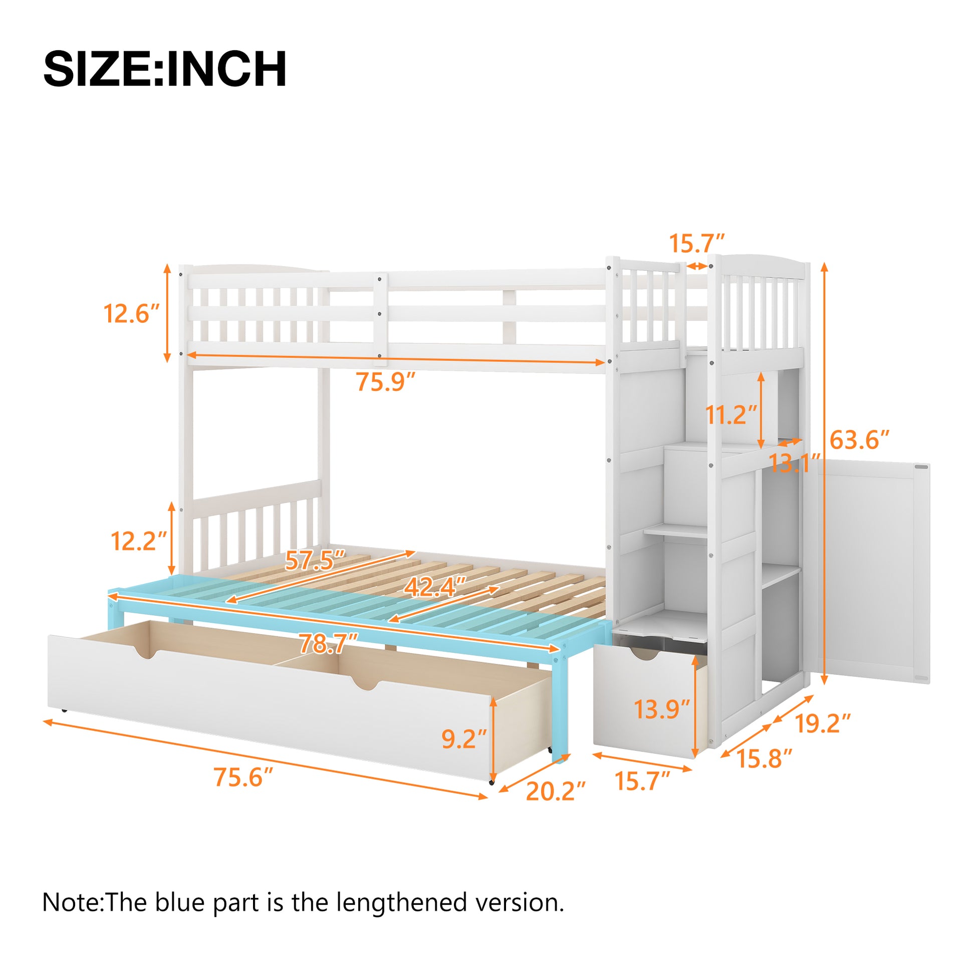 Twin Over Full Twin Bunk Bed, Convertible Bottom Bed, Storage Shelves And Drawers, White White Pine