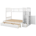 Twin Over Full Twin Bunk Bed, Convertible Bottom Bed, Storage Shelves And Drawers, White White Pine