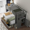 Twin Over Full Twin Bunk Bed, Convertible Bottom Bed, Storage Shelves And Drawers, Gray Gray Pine