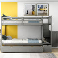 Twin Over Full Twin Bunk Bed, Convertible Bottom Bed, Storage Shelves And Drawers, Gray Gray Pine