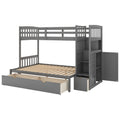 Twin Over Full Twin Bunk Bed, Convertible Bottom Bed, Storage Shelves And Drawers, Gray Gray Pine