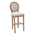 Hengming French Country Wooden Barstools Rattan Back With Upholstered Seatingbeige And Natural Beige Foam Fabric