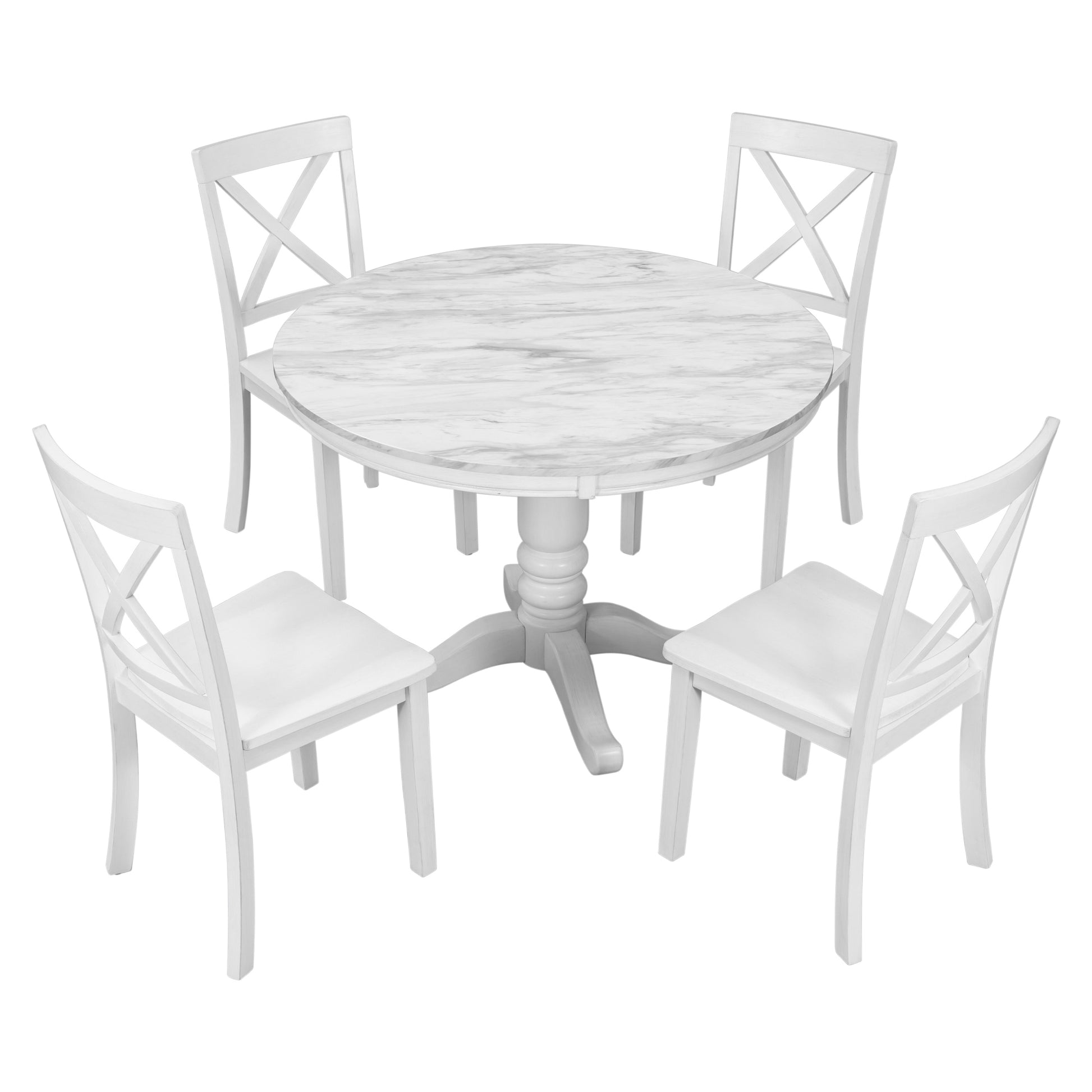 Orisfur. 5 Pieces Dining Table And Chairs Set For 4 Persons, Kitchen Room Solid Wood Table With 4 Chairs White Mdf Solid Wood