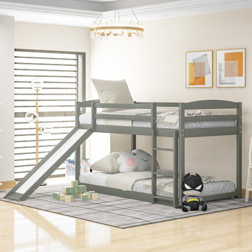 Twin Over Twin Bunk Bed With Convertible Slide And Laddergray Old Sku:Wf281725Aae Gray Pine