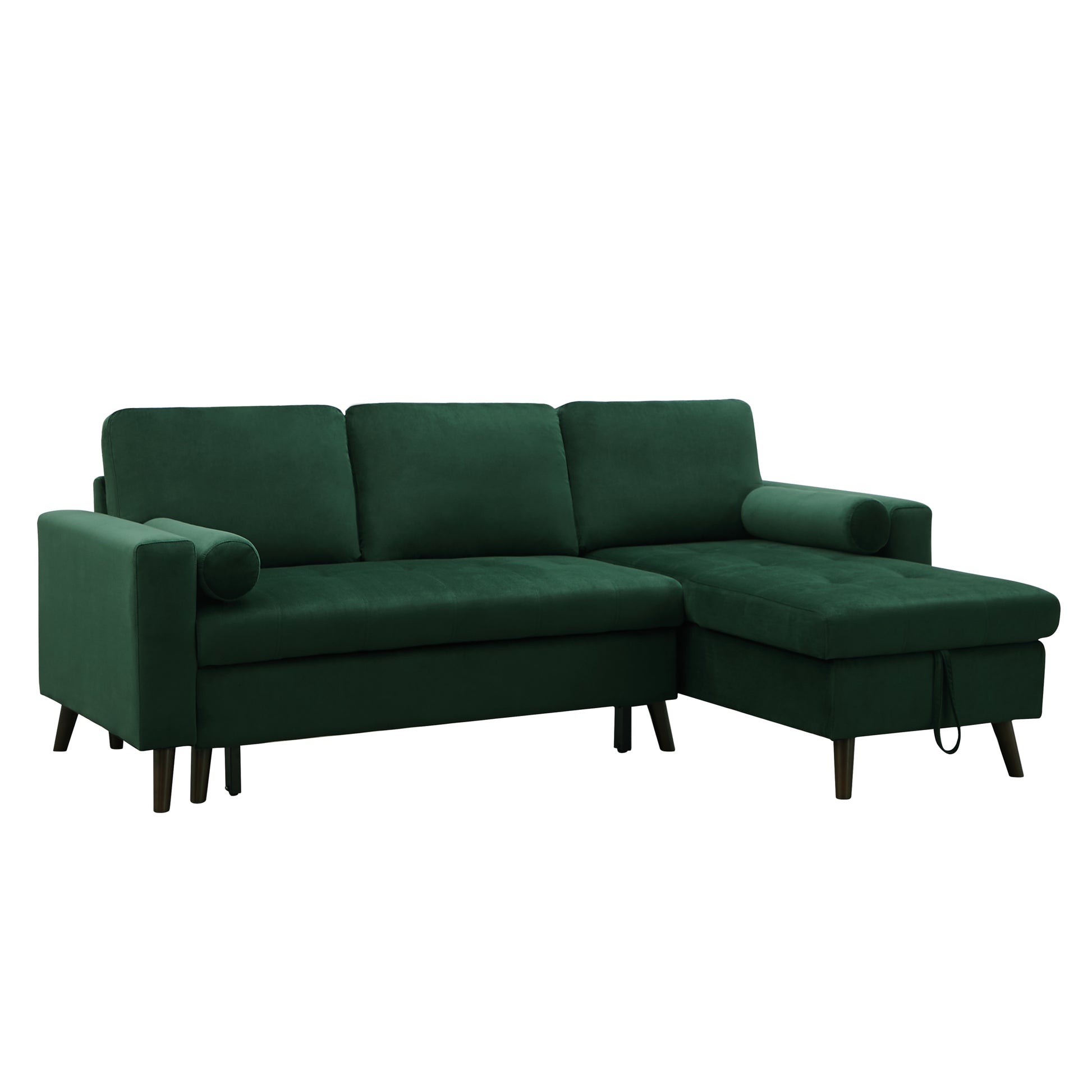 88 Inch Reversible Pull Out Sleeper Sectional Storage Sofa Bed,Corner Sofa Bed With Storage Chaise Left Right Handed Chaise Green Foam Velvet