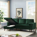 88 Inch Reversible Pull Out Sleeper Sectional Storage Sofa Bed,Corner Sofa Bed With Storage Chaise Left Right Handed Chaise Green Foam Velvet