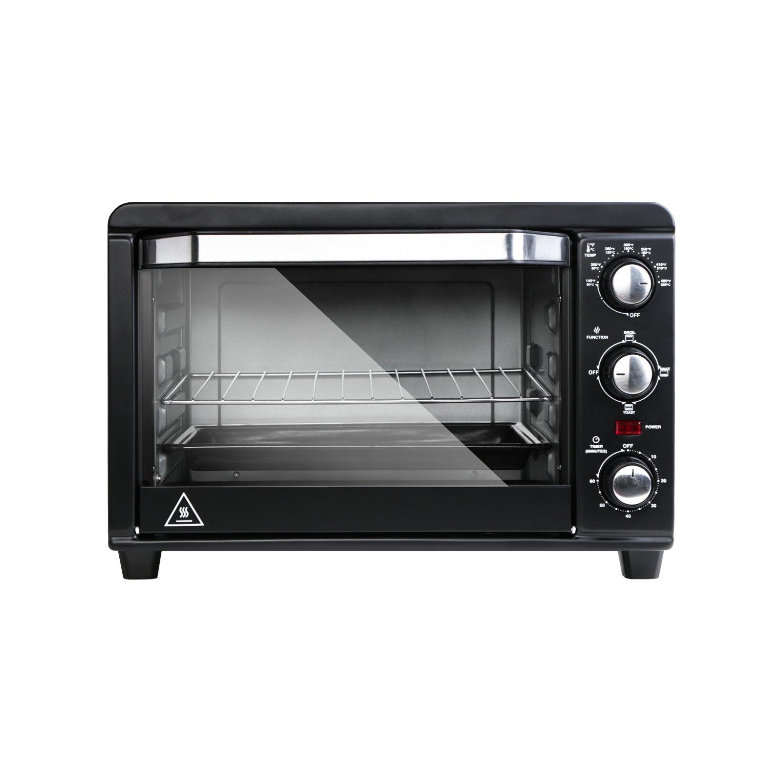 Simple Deluxe Toaster Oven With 20Litres Capacity,Compact Size Countertop Toaster, Easy To Control With Timer Bake Broil Toast Setting, 1200W, Stainless Steel,16X11In,Black,Extra Large Black Metal