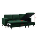 88 Inch Reversible Pull Out Sleeper Sectional Storage Sofa Bed,Corner Sofa Bed With Storage Chaise Left Right Handed Chaise Green Foam Velvet