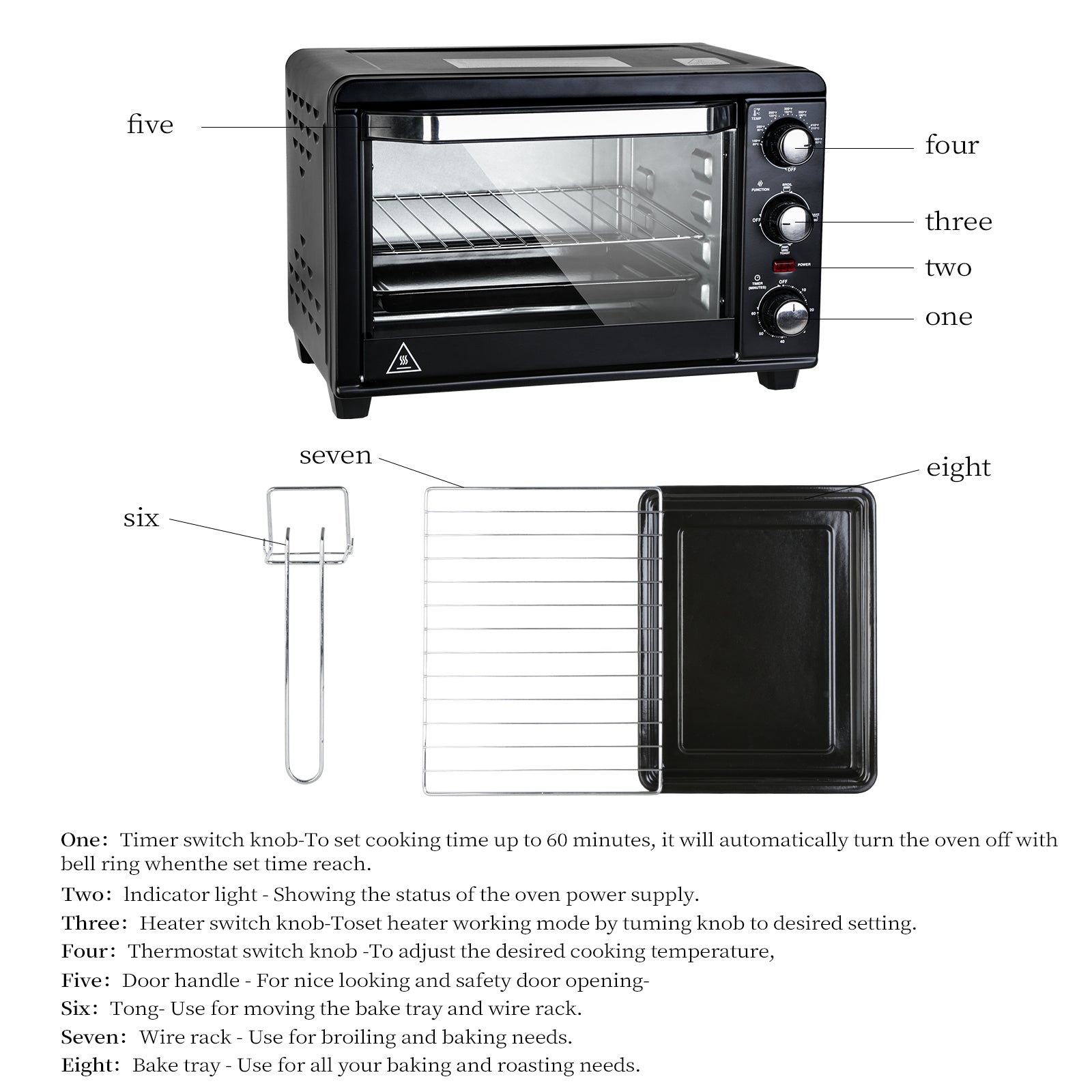 Simple Deluxe Toaster Oven With 20Litres Capacity,Compact Size Countertop Toaster, Easy To Control With Timer Bake Broil Toast Setting, 1200W, Stainless Steel,16X11In,Black,Extra Large Black Metal