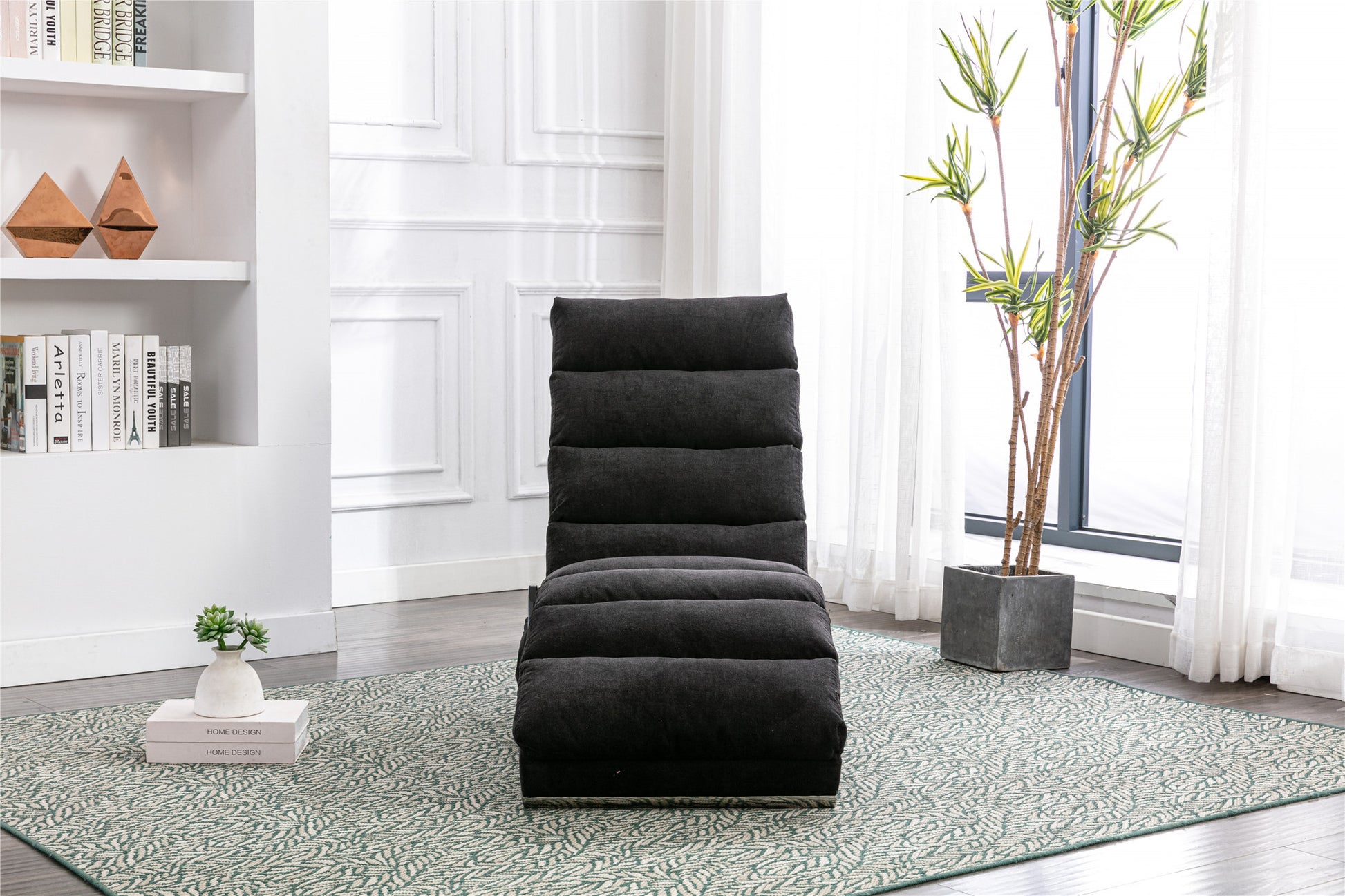 Coolmore Linen Chaise Lounge Indoor Chair, Modern Long Lounger For Office Or Living Room Black Polyester