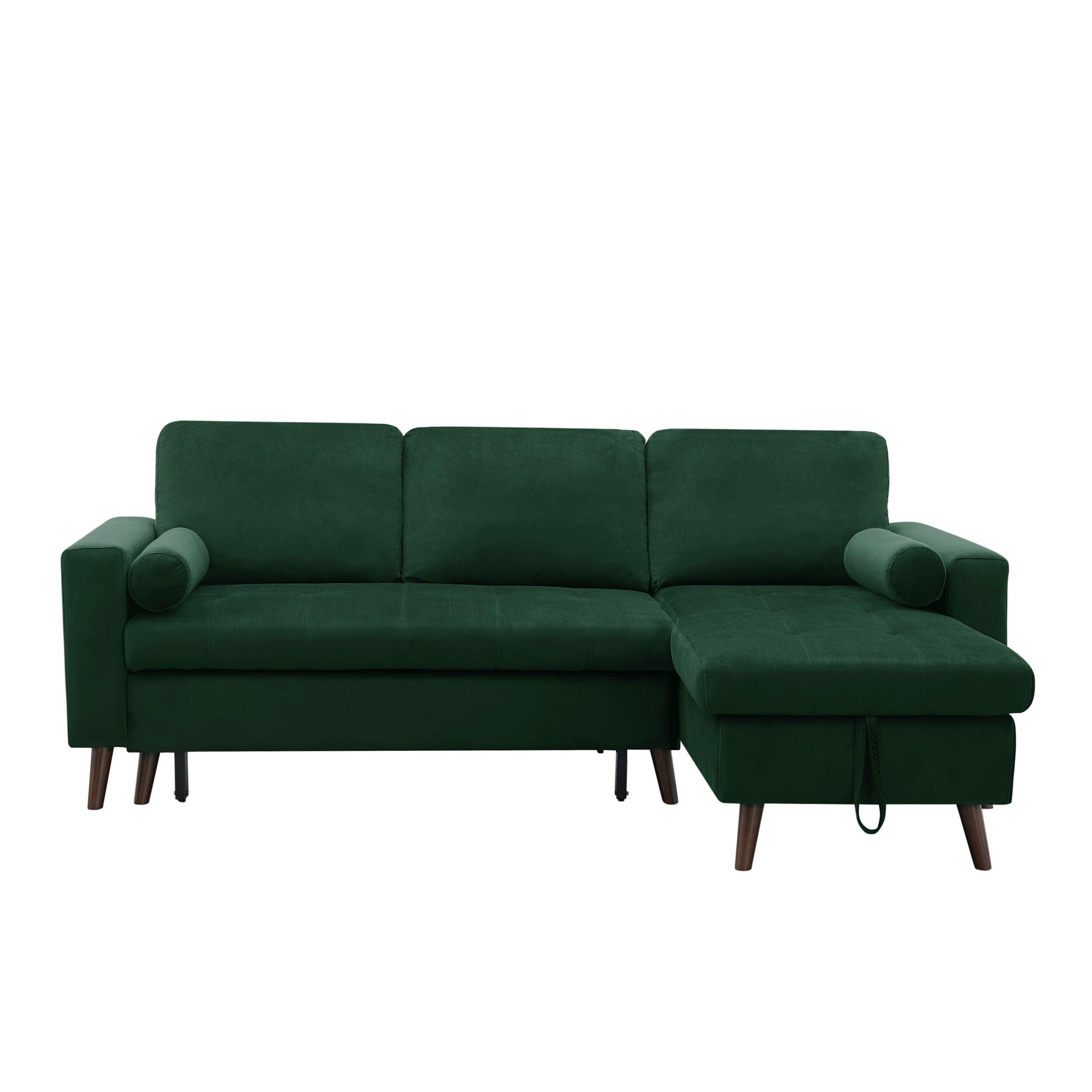 88 Inch Reversible Pull Out Sleeper Sectional Storage Sofa Bed,Corner Sofa Bed With Storage Chaise Left Right Handed Chaise Green Foam Velvet