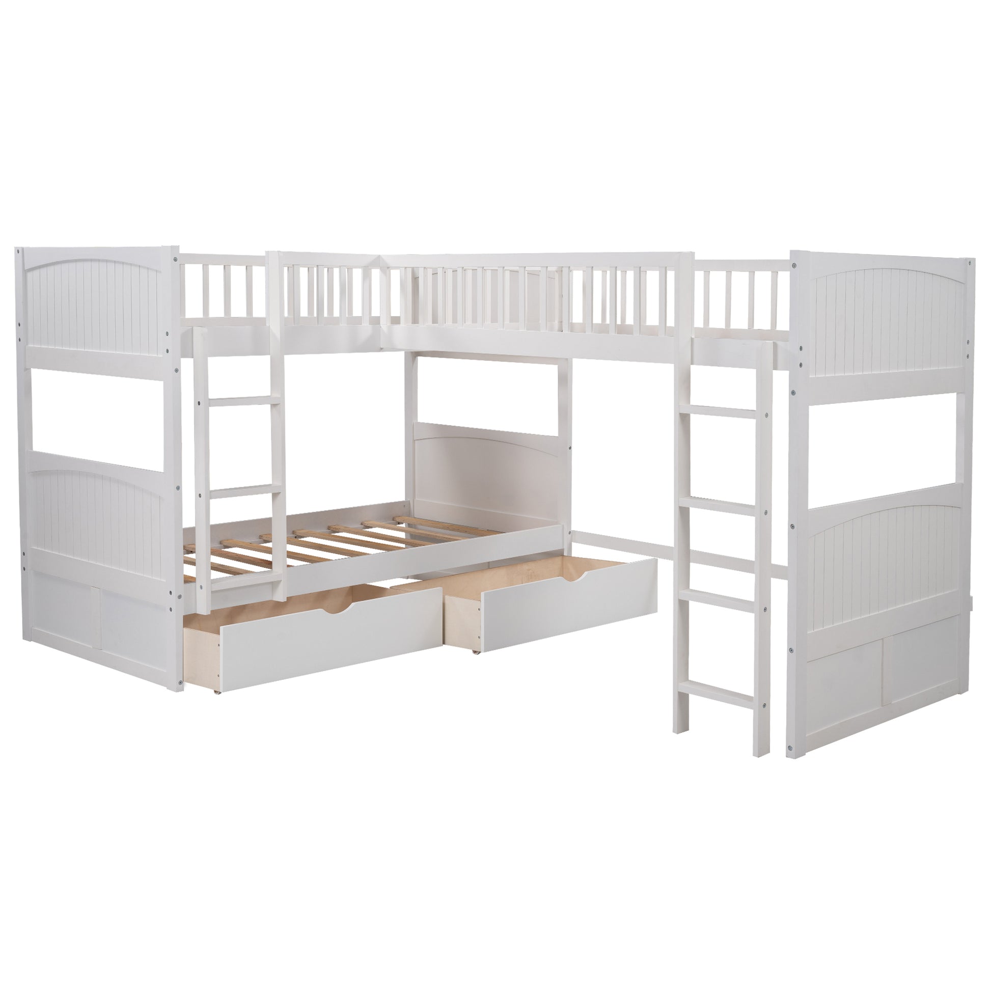 Twin Size Bunk Bed With A Loft Bed Attached, With Two Drawers,White White Pine