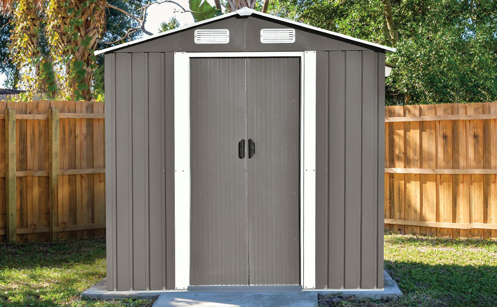 Patio 6Ft X4Ft Bike Shed Garden Shed, Metal Storage Shed With Lockable Door, Tool Cabinet With Vents And Foundation For Backyard, Lawn, Garden, Gray No Gray Weather Resistant Frame Garden & Outdoor Casual Steel Steel