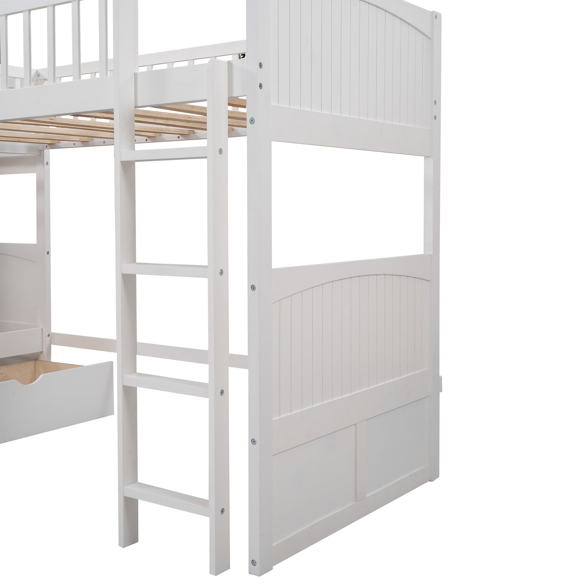 Twin Size Bunk Bed With A Loft Bed Attached, With Two Drawers,White White Pine