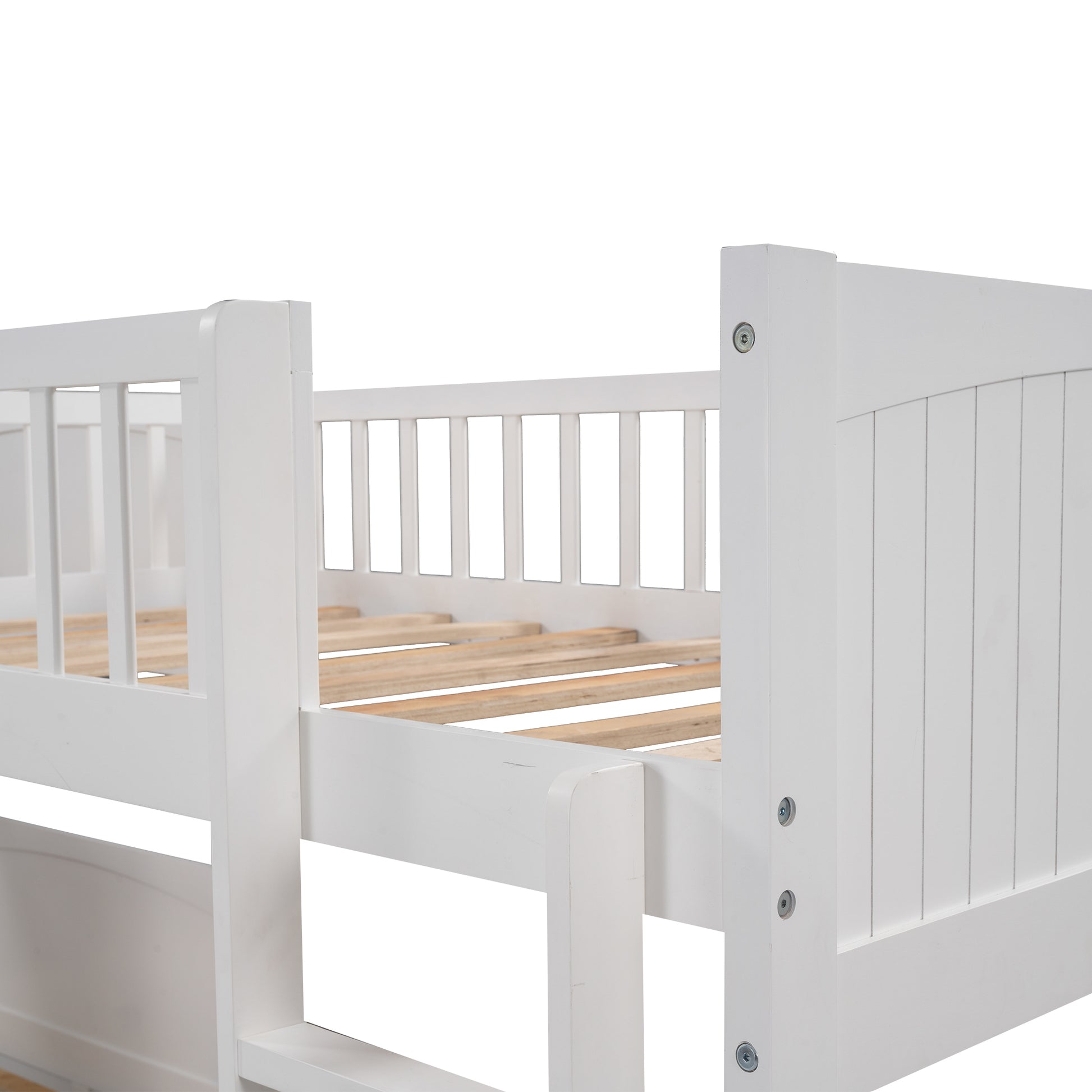 Twin Size Bunk Bed With A Loft Bed Attached, With Two Drawers,White White Pine