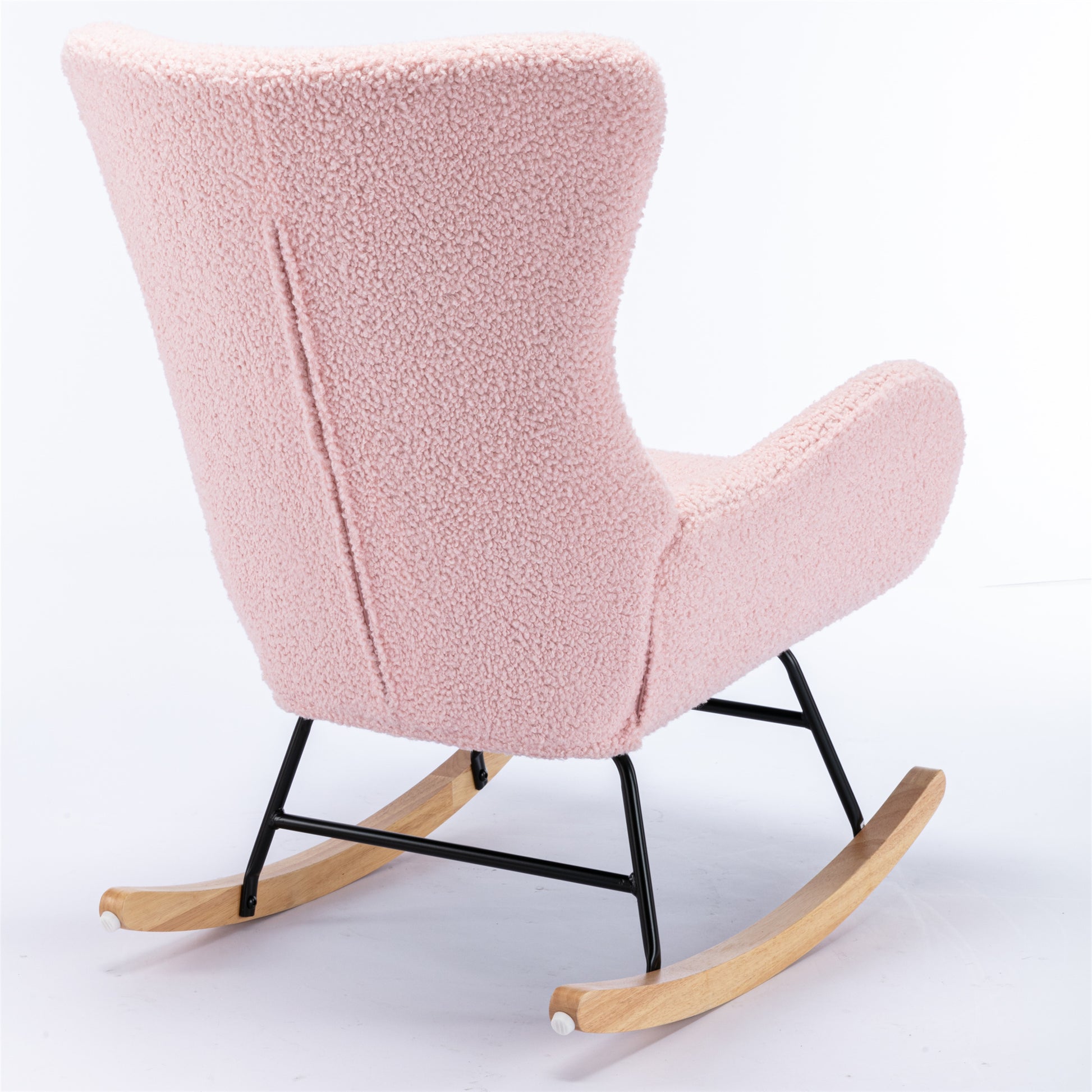 Teddy Fabric Padded Seat Rocking Chair With High Backrest And Armrests Pink Foam Upholstered