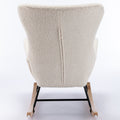 Teddy Fabric Padded Seat Rocking Chair With High Backrest And Armrests Beige Foam Upholstered