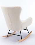 Teddy Fabric Padded Seat Rocking Chair With High Backrest And Armrests Beige Foam Upholstered