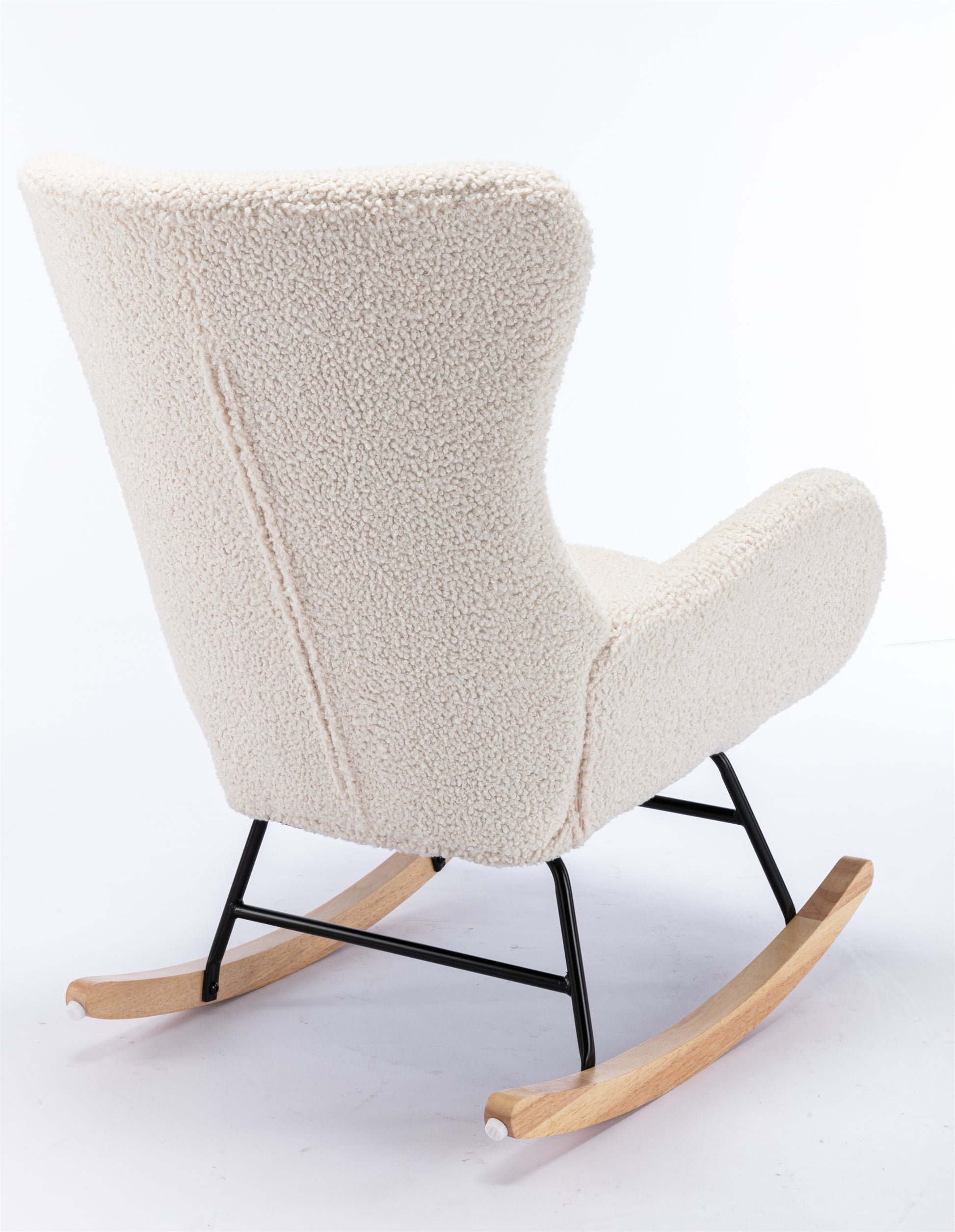 Teddy Fabric Padded Seat Rocking Chair With High Backrest And Armrests Beige Foam Upholstered