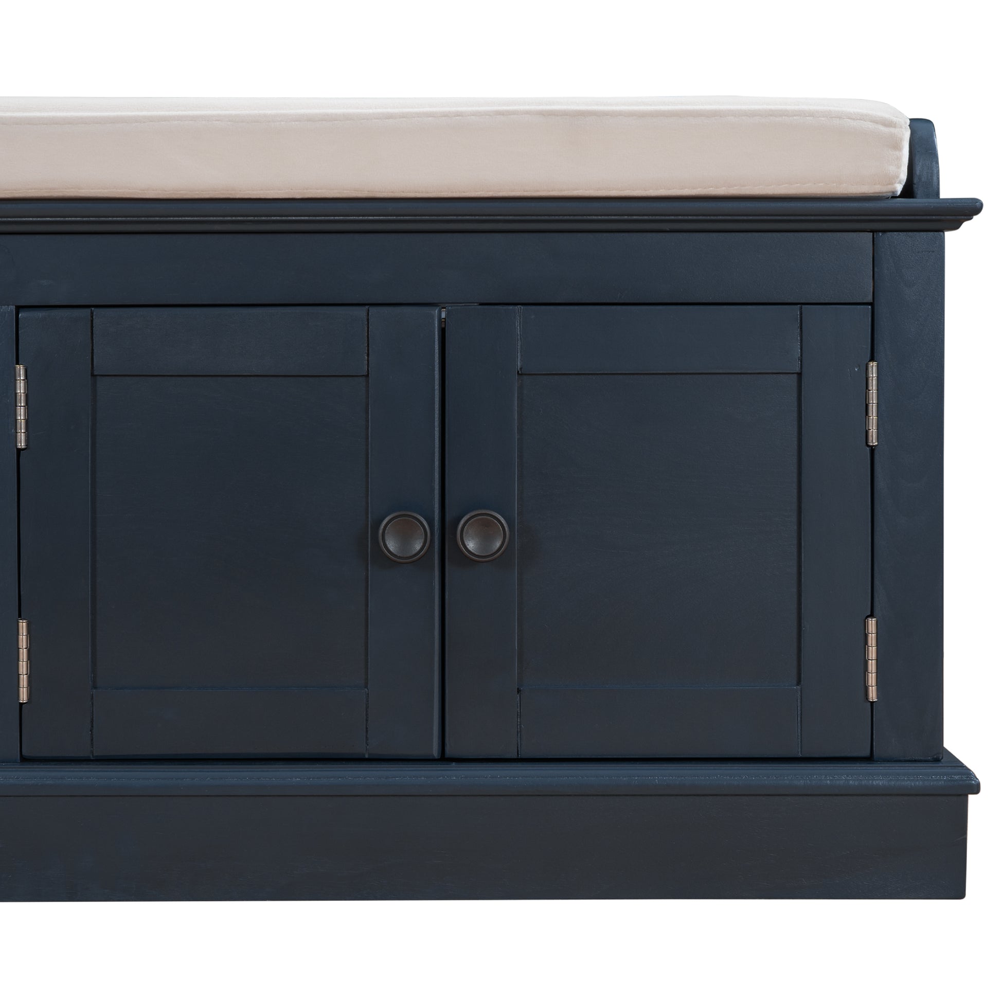 Storage Bench With 4 Doors And Adjustable Shelves, Shoe Bench With Removable Cushion For Living Room, Entryway Antique Navy Antique Navy Solid Wood