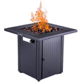 28In Outdoor Propane Fire Pit Table, 50,000Btu, Outside Gas Dinning Fire Table With Lid, Rattan & Wicker Look, Lava Stone, Etl Certification, With Adjustable Flame Apply To Garden Patio Backyard Black Metal