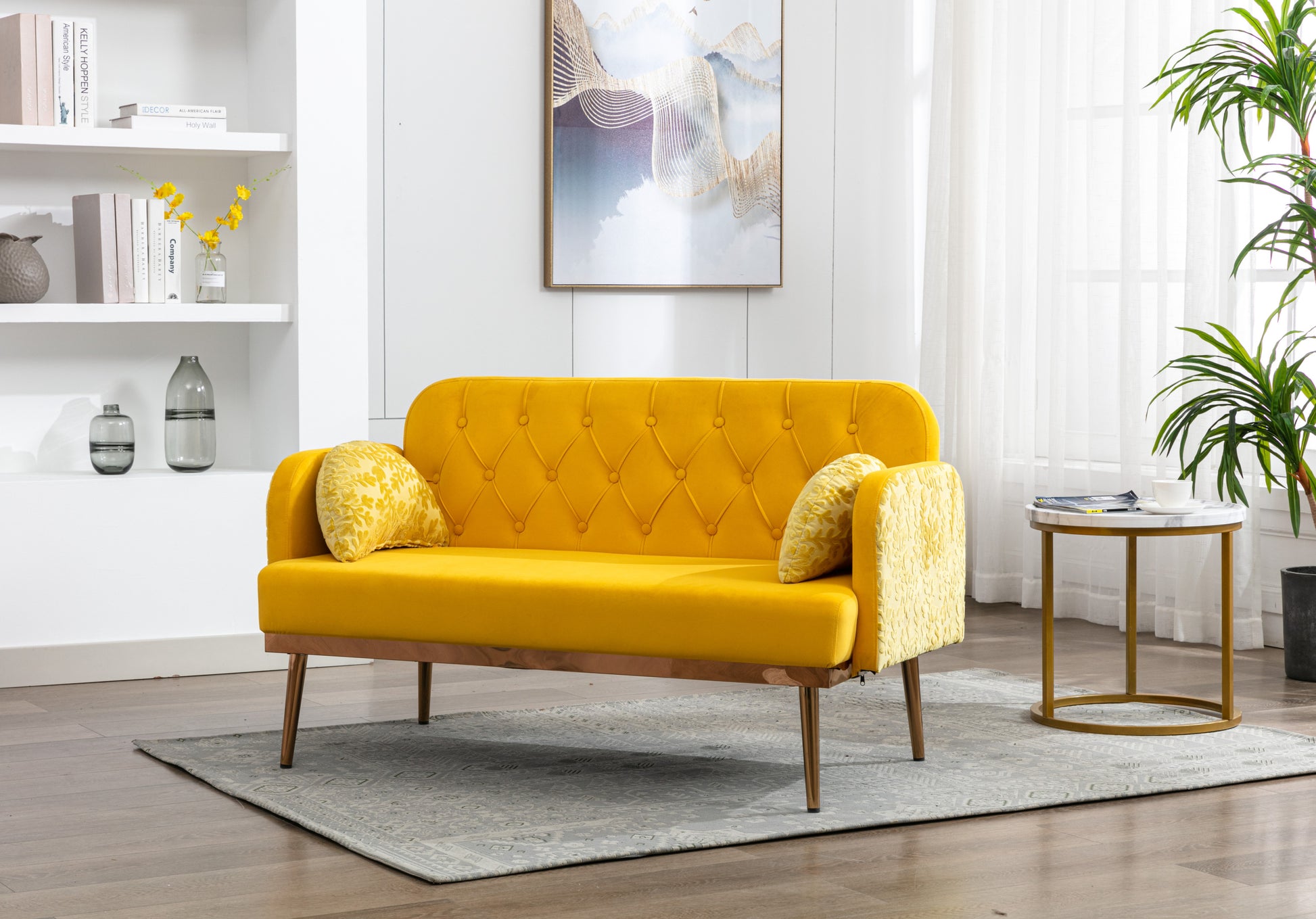 Coolmore Modern Velvet Loveseat Sofacomfy Upholstered 2 Seater Sofa With Gold Metal Legs, Small Loveseat Accent Couch For Living Bedroom Leisure Areas Yellow Velvet Yellow Foam Polyester 2 Seat