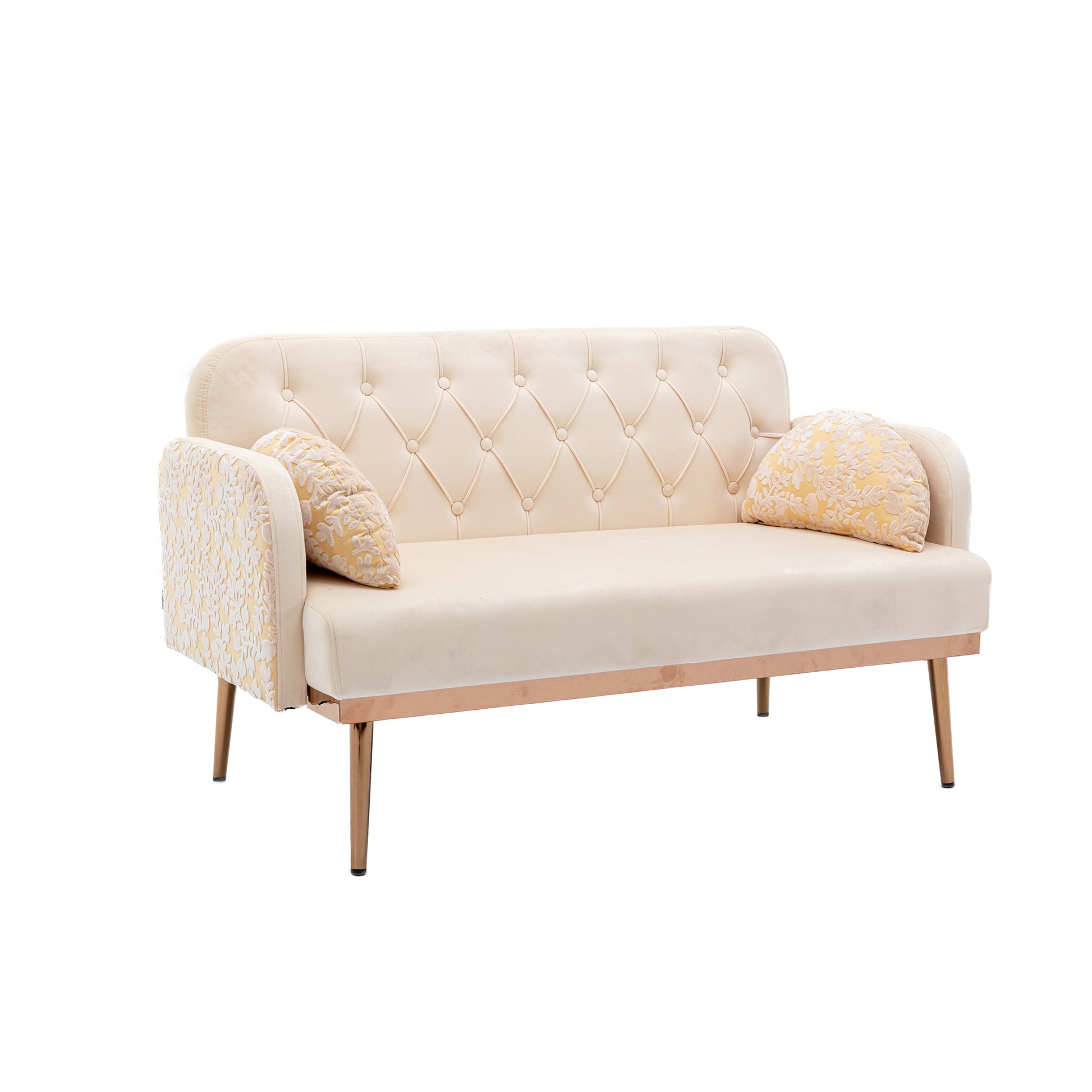 Coolmore Modern Velvet Loveseat Sofacomfy Upholstered 2 Seater Sofa With Gold Metal Legs, Small Loveseat Accent Couch For Living Bedroom Leisure Areas Beige Velvet Beige Foam Polyester 2 Seat