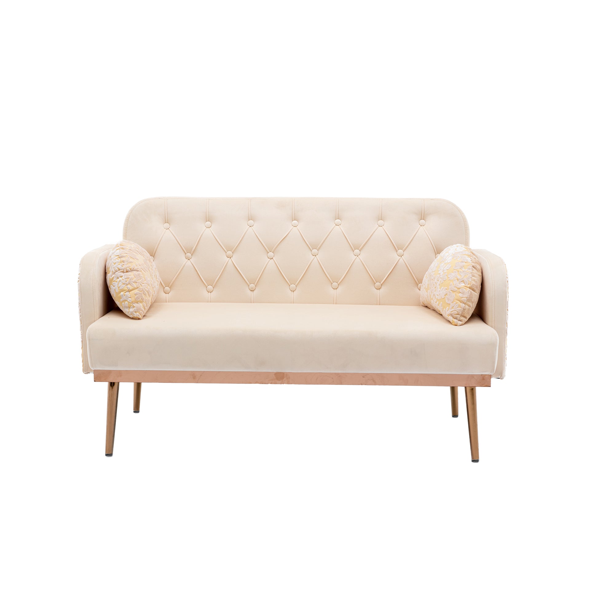 Coolmore Modern Velvet Loveseat Sofacomfy Upholstered 2 Seater Sofa With Gold Metal Legs, Small Loveseat Accent Couch For Living Bedroom Leisure Areas Beige Velvet Beige Foam Polyester 2 Seat