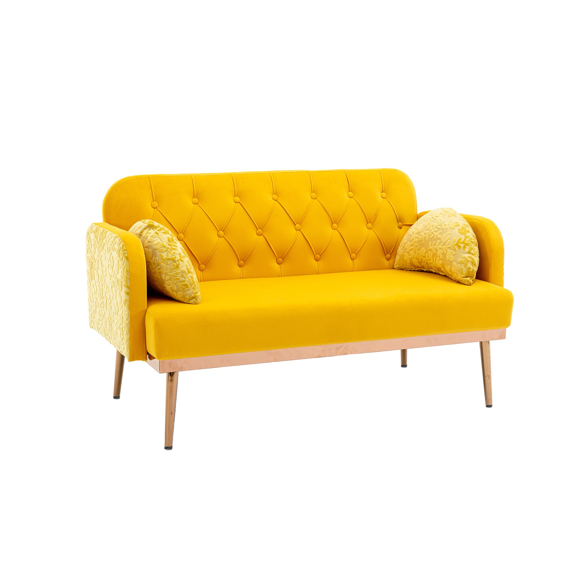 Coolmore Modern Velvet Loveseat Sofacomfy Upholstered 2 Seater Sofa With Gold Metal Legs, Small Loveseat Accent Couch For Living Bedroom Leisure Areas Yellow Velvet Yellow Foam Polyester 2 Seat