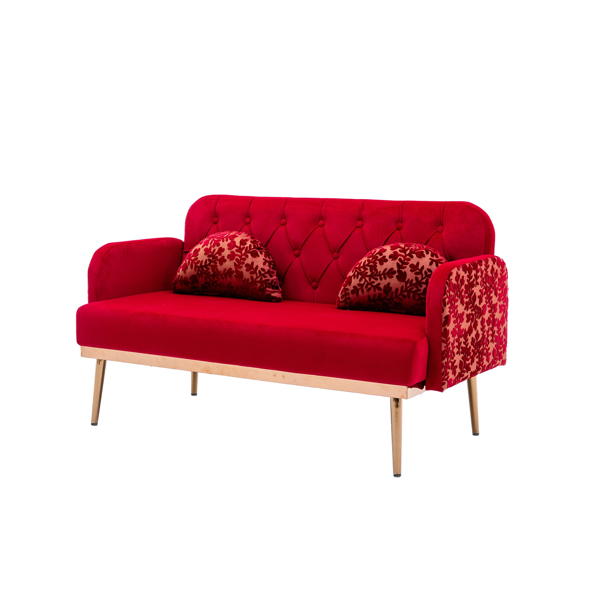 Coolmore Modern Velvet Loveseat Sofacomfy Upholstered 2 Seater Sofa With Gold Metal Legs, Small Loveseat Accent Couch For Living Bedroom Leisure Areas Red Velvet Red Foam Polyester 2 Seat