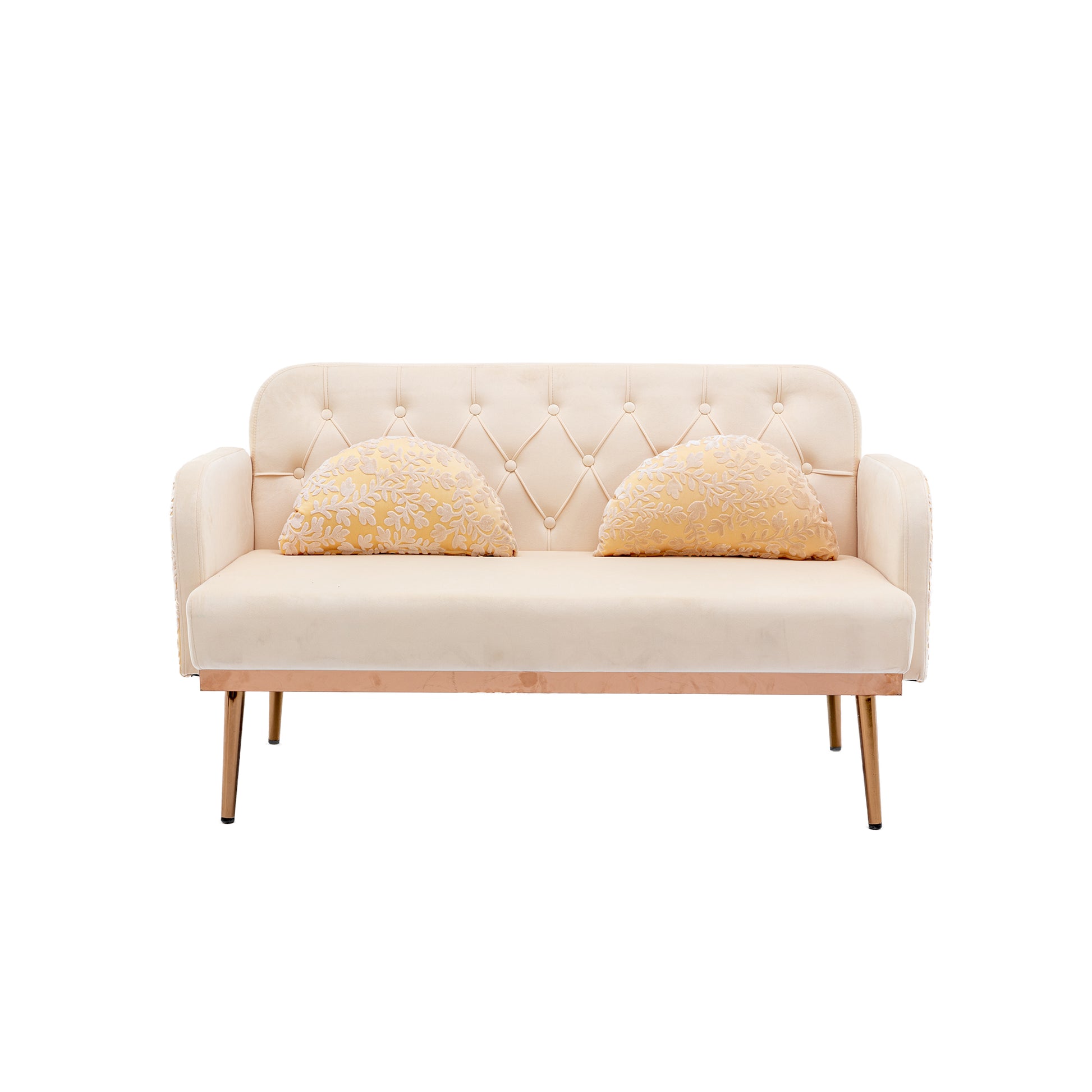 Coolmore Modern Velvet Loveseat Sofacomfy Upholstered 2 Seater Sofa With Gold Metal Legs, Small Loveseat Accent Couch For Living Bedroom Leisure Areas Beige Velvet Beige Foam Polyester 2 Seat