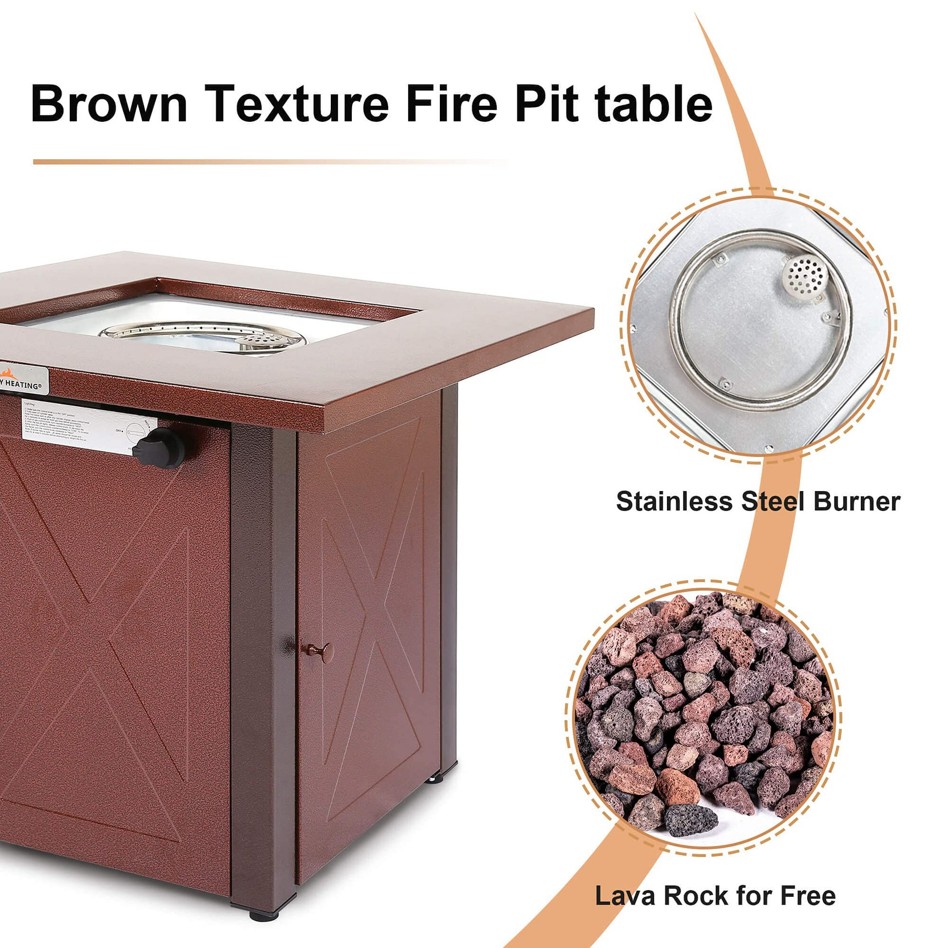 28" 50000 Btu Outdoor Propane Gas Fire Pits Table, Square Brown Texture Outdside Patio Firepits Fireplace Dinning Coffee Tables With Lid & Lava Rock, Etl Certified, Fit For Courtyard, Patio, Balcony Burgundy Metal