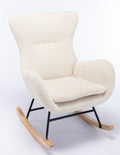 Teddy Fabric Padded Seat Rocking Chair With High Backrest And Armrests Beige Foam Upholstered