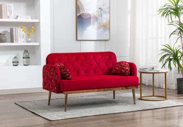 Coolmore Modern Velvet Loveseat Sofacomfy Upholstered 2 Seater Sofa With Gold Metal Legs, Small Loveseat Accent Couch For Living Bedroom Leisure Areas Red Velvet Red Foam Polyester 2 Seat