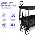 Yssoa Heavy Duty Folding Portable Hand Cart With Removable Canopy, 8'' Wheels, Adjustable Handles And Double Fabric For Shopping, Picnic, Beach, Camping Black Steel