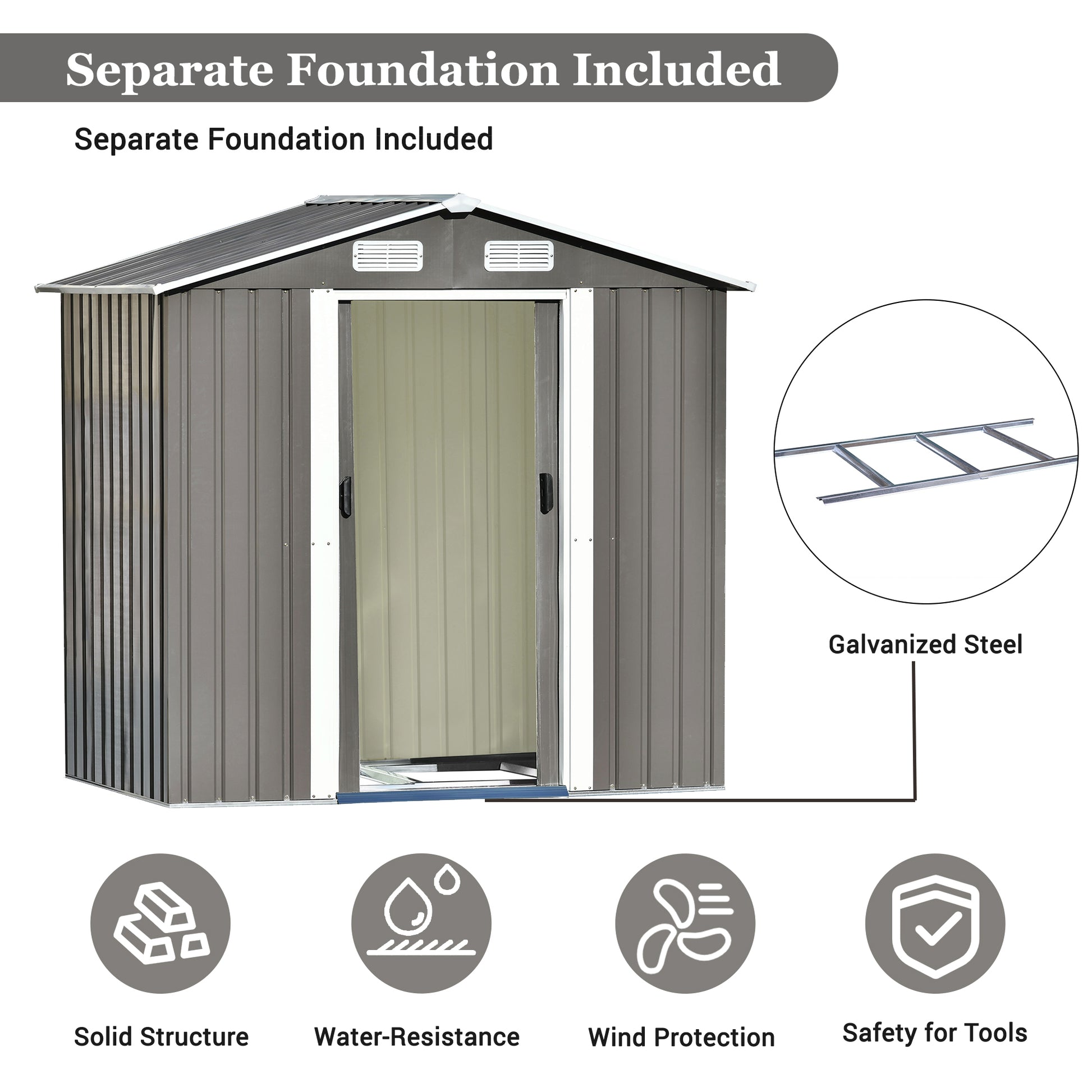 Patio 6Ft X4Ft Bike Shed Garden Shed, Metal Storage Shed With Lockable Door, Tool Cabinet With Vents And Foundation For Backyard, Lawn, Garden, Gray No Gray Weather Resistant Frame Garden & Outdoor Casual Steel Steel